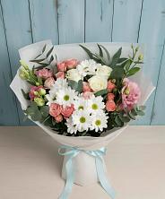 Букет цветов из:  Розы, Лизиантусы и Хризантемы в Дубенцовской