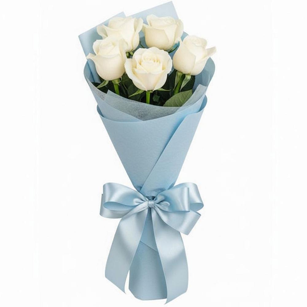 Букет 5 Белых роз Проуд в Дубенцовской